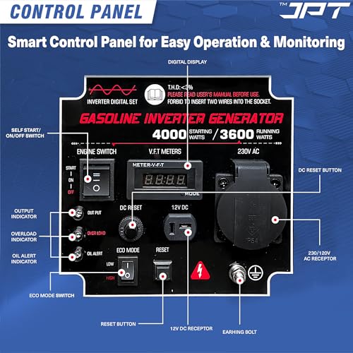 Image of JPT GENWORX 1000W Inverter Generator, 1.0KW Rated, Portable Petrol Generator, Pure Sine Wave for Camping, RV, Outdoor, and Emergency Backup Power
