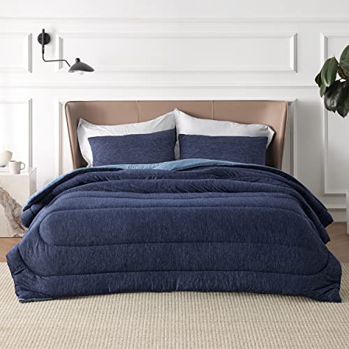 Image of Bedsure Full Comforter Set - Cooling and Warm Bed Set, Navy Blue Reversible Bedding for All Season, 3 Pieces, 1 Full Size Comforter (82 inchx88 inch) and 2 Pillow Cases (20 inchx26 inch)