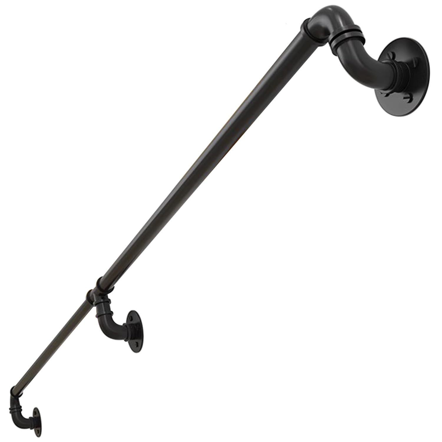 HLHE Black Metal Railing, Stair Handrail For Indoor & Outdoor, Non-Slip Wall Support Safety Hand Rai - Complete Kit - Load 440lbs