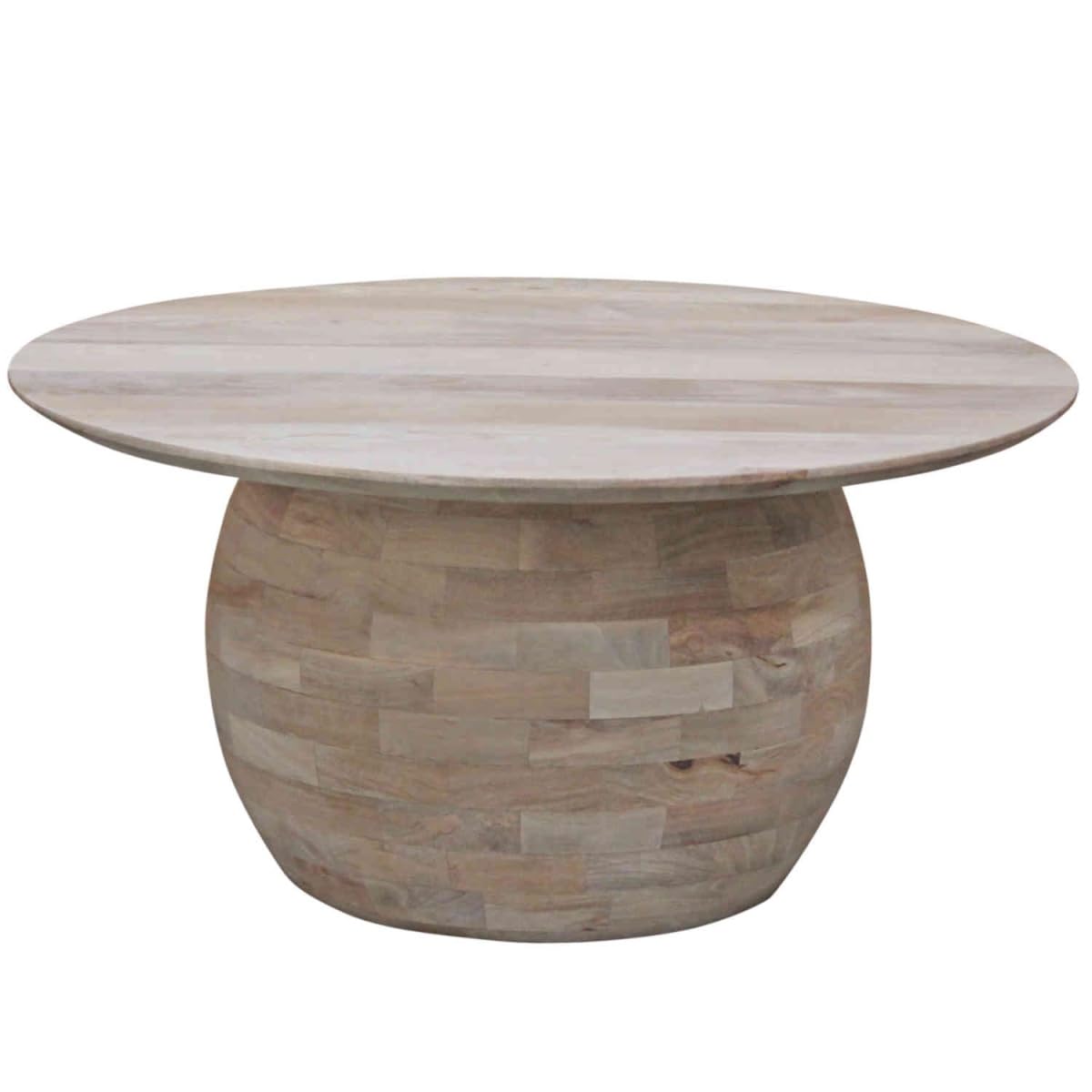 Casa MoroHAJAR CAC70740 Coffee Table Diameter 89 cm Height 43 cm Round Solid Wood in Beige Brown Sofa Table Rustic Boho Chic Living Room Table Modern