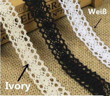 15 M Selbstklebende Spitzenborte Aus Baumwolle, Schwarz, 20 Mm Breit – Vintage-Borte Für DIY & Hochzeitsdeko