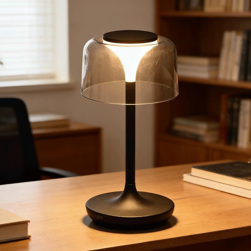 OOWOKS LED Table Lamp Cordless Dimmable Bedside Lamp Touch Control Rechargeable Battery 3000K–6000K Portable Night Light, Acrylic Bedroom Lamp for Dining Room, Reading, Garden,Black