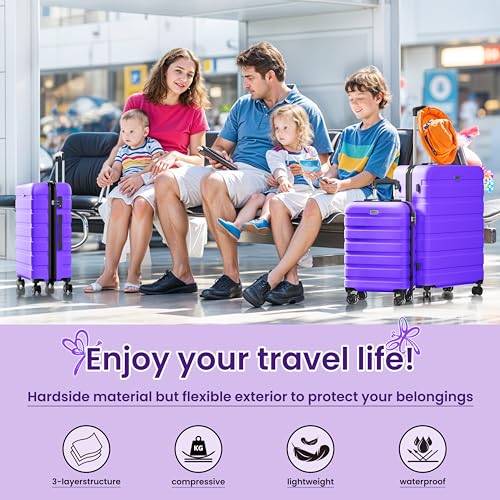 Image of AnyZip Luggage PC ABS Hardside Lightweight Suitcase with 4 Universal Wheels TSA Lock 20 24 28 Inch, Violet Purple, 3 piece set (20 /24 /28), Fashion