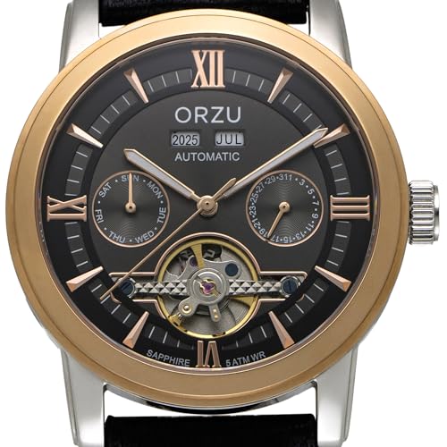Image of ORZU Automatic Men's Watch Stainless Steel Case & Leather Band Sapphire Glass (MT6003)