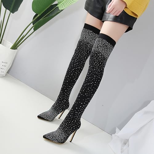 Sexy Thigh High Boots for Women Stretch Over The Knee Rhinetsone Boots Glitter Pointed Toe Diamond Stiletto High Heels Long Sexy Boots Sparkly Ladies Party Dress Boots2