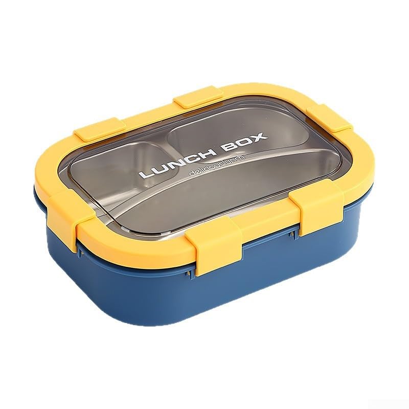 Niceminiwall Stainless Steel Lunch Box | 3 Compartment Metal Lunch Containers | Leakproof Lid For Kids/Adults | Lunch Container For Office(Yellow)