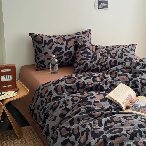 Image of VM VOUGEMARKET Leopard Duvet Cover Set,Twin XL(68 inchx90 inch),Muted Grey Leopard