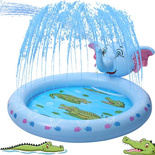 TriMagic Elephant Splash Pads for Toddlers Age 1 2 3 4 Outside Water Play, 3-in-1 Inflatable Sprinkler Pool Toy for Kids 4-8, Funny Summer Outdoor Water Toys