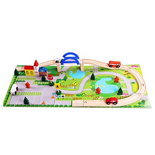 Highdas Juguetes de los ni?os Juguetes ferroviarias Paso superior de los bloques huecos de madera Puzzle City Tr¨¢fico ensamblado