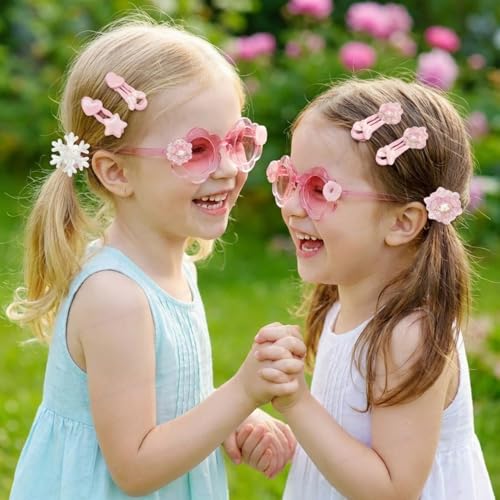 Image of SHAKTISM Kids Sunglasses with Hair Accessories Set for Girls, Cartoon Flower Shape Goggles with Hair Clips and Rubber Bands, for Toddlers and Kids Aged 2-8 Years