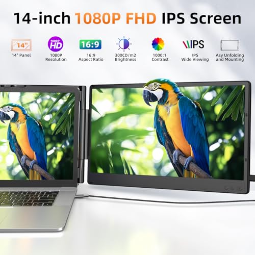 Image of ZUMWALT Laptop Screen Extender, 14 inch Triple Portable Monitor for Laptop, 1080P FHD Screen Extender Monitors for 13 inch-16.5 inch, Monitor Extender for MacOS /Windows /Chrome (Built-in Speakers)