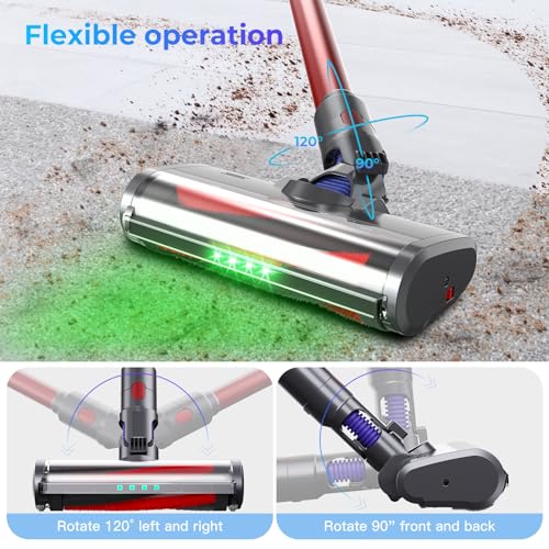 EVARY Floor Brush Turbine Brush Head for Dyson V7 V8 V10 V11 V15 SV10 SV12 SV14 SV10,Spares Parts Compatible with Dyson with 4 LED Lights for Carpets and Hard Floors