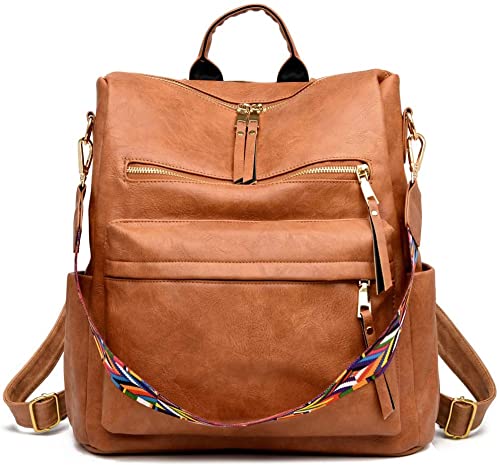 INOVERA (LABEL) Vegan Leather Girl's Travel Casual Collage Backpack With Shoulder Strap, Brown, 31L x 14B x 35.5H cm, Casual