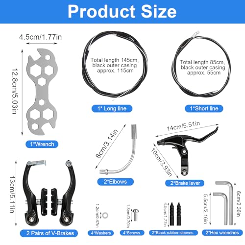 GFUEIGJ Fahrradbremsen Set Komplettes Universal Fahrradbremsen-Set Schwarz Fahrrad Bremsen Set V Brake Bremsbeläge für Mountainbikes und Rennräder