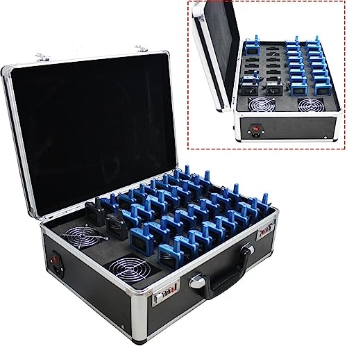 EXMAX ELGT-470 Sistema inalámbrico de transmisión de voz con 100 canales para turismo y conferencias (2 transmisores 30 receptores + estuche de carga de 32 ranuras) miniatura 3