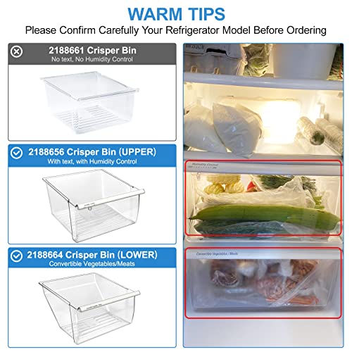 [2 Pack] Upgraded 2188656 Fridge Crisper Drawer UPPER Humidity Control Drawer & 2188664 Crisper Bin LOWER Refrigerator Drawer Replacement For Kenmore Whirlpool Fridge Drawer Parts WRS325FDAM04 Drawer