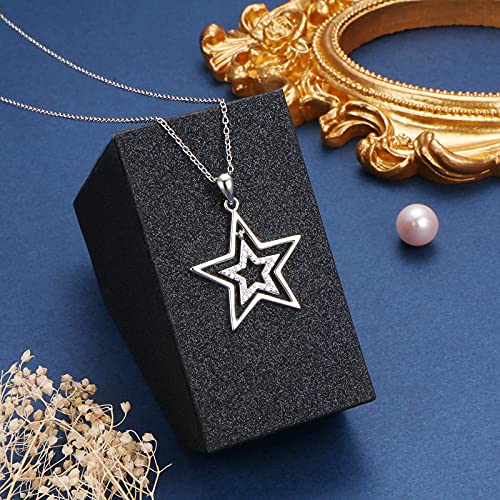 Alphm S925 Sterling Silver Double Stars Y2K Necklace & Earrings Pentagram Pendant Jewelry2