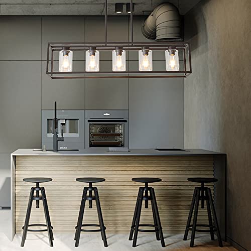 Xilicon Oil Rubbed Bronze Farmhouse Chandelier Dining Room Lighting Fixture Hanging 5 Light Kitchen Island Lighting With Glass Shade For Dining Room #TOP6
