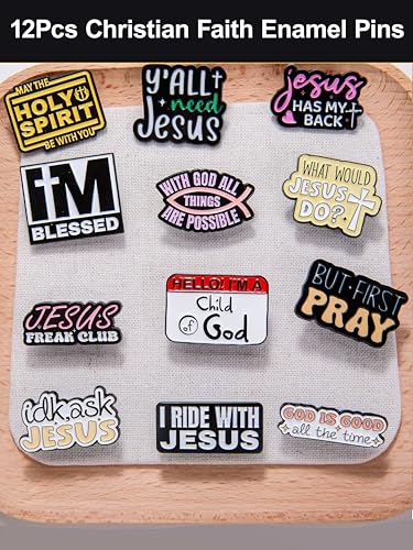 Christian Faith Enamel Pins Set – Inspirational Jesus & Bible Verse Pins for Backpacks, Jackets, Hats, Gifts – Collectible Metal Lapel Pins for Believers, Youth Groups & Church Events – 12-Pack2