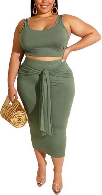 Solid Tank Top Midi Skirt Set at Amazon 