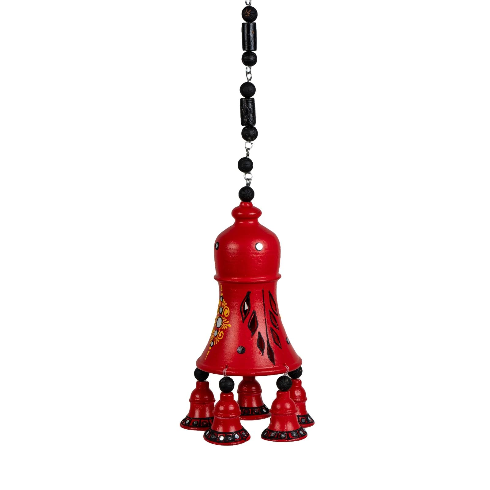 Terracotta Decorative Hanging Bell | Traditional Clay Wind Chime | Handcrafted Hanging Dome | Spiritual & Festive Décor | Hand-Painted Clay Craft for Home,Garden & Temple(Red, Small, Pack of 2)-image-8