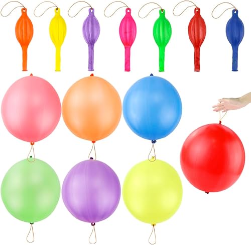 RUBFAC 40 globos perforadores de 12 pulgadas, colores surtidos, recuerdos de fiesta, globos de rebote con asa de banda de goma para fiesta de
