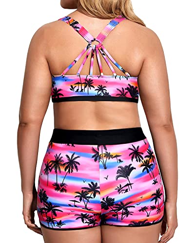 Image of Holipick Women Plus Size Swimsuits - Athletic 3 Piece Tankini with Shorts