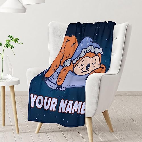 Mercuryelf Custom Sloth Throw Blanket - Soft, Fuzzy & Warm - 40x50 Inches Flannel Blankets for Travel, Office - Dark Blue Cute Throws Gift for Girls, Boys