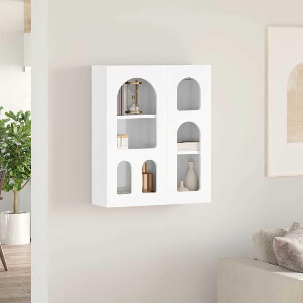 ELST - Armadio pensile bianco lucido, 59 x 20 x 71,5 cm, in legno con 6 ripiani da parete, versatile per cucina, corridoio, soggiorno
