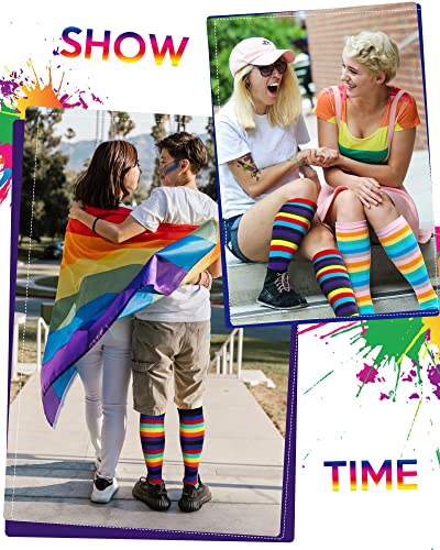 Zhanmai 4 Pairs Rainbow Toe Socks Colorful over Knee 5 Toe Socks Thigh High Rainbow Striped Leg Warmers Funny Pride Long Stocking for Women Girls Christmas Gift2