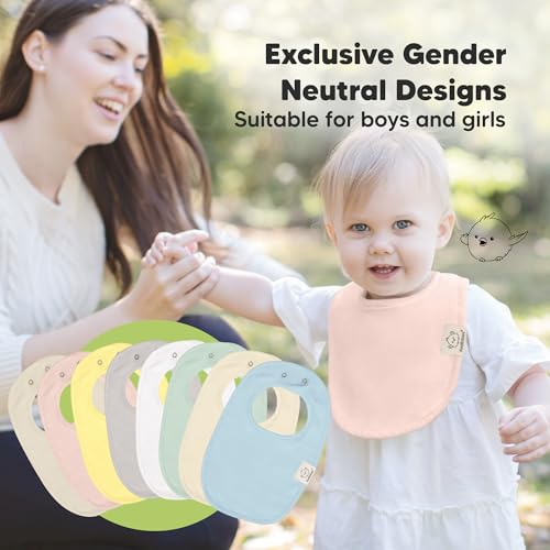 Image of 8-Pack Organic Baby Bibs for Boys, Girls - Soft Cotton Drooling and Teething Bibs for Baby Girl & Boy, Extra Absorbent, Easy to Clean & Put On for Toddler, Newborn, Infant 0-24 Months (Dawn)