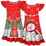 Fiodrimy 2Pcs Girls Christmas Nightgowns Pajamas for Girls Sleepwear Night Sleep Dress Little Kids Toddler Soft Lounge Clothes 6-7 Years