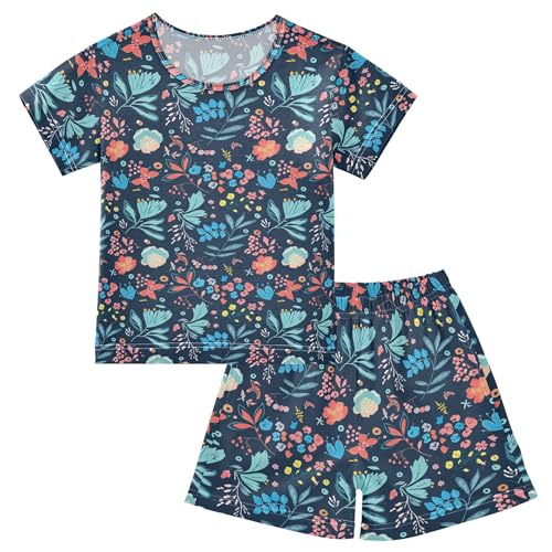 Colorful Flowers Pajama Set Pajamas Sleepwear Nightwear Loungewear Clothes Set B04049083