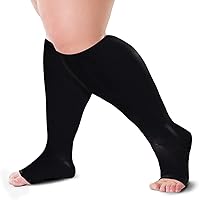 Vista 6 de Medias de compresión de punta abierta hasta la rodilla de 20-30 mmHg, uso diario (4XL, negro)