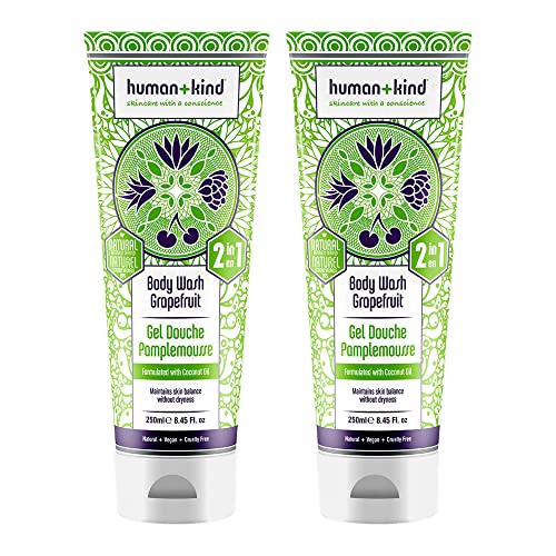 Human+kind Body Wash | Nourishes Dry Skin With Coconut Oil | Sls-free, Gentle Enough for Hair & Scalp | Natural, Vegan Skin Care | Grapefruit Scent - 8.45 Fl Oz, 2count