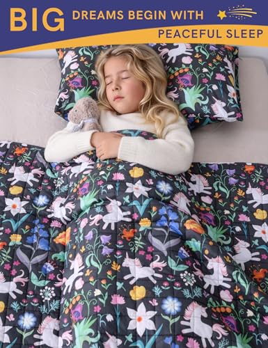 Image of YnM Weighted Blanket Kids(41 inchx60 inch 7lbs) Washable Soft Heavy Blanket Throw for All-Season Weighted Blanket for Sleeping,Throw Size Breathable Blanket with Premium Glass Bead(Unicorn)