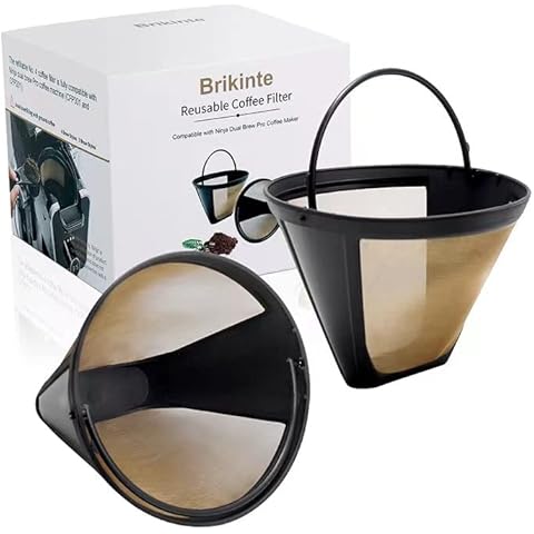 BRIKINTE Reusable Coffee Filter for Ninja Coffee Maker, 4 cone Coffee Maker Filter #4 for Ninja Dual Brew Coffee Maker Filter Ninja Coffee Bar Brewer Ninja Coffee Accessories (2 Pack) Cover