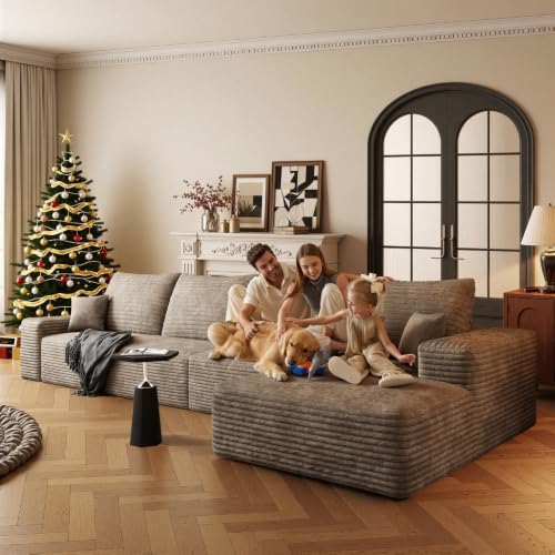 Image of Boneless Couch, Modular Sectional Couches for Living Room, U-Shaped Cloud Couch Sofa with Deep Seat, Fluffy Corduroy Upholstered Corner Sofa