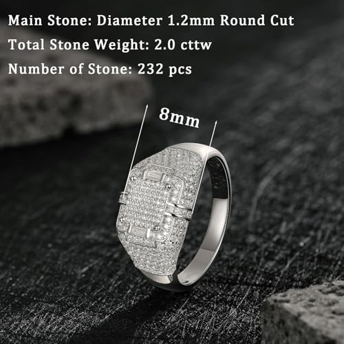 Mens Moissanite Wedding Band 925 Sterling Silver 2ct D Color VVS1 Clarity 232 Round Cut Lab Created Stone Promise Ring Engagement Band Gift for Him Size 7-142