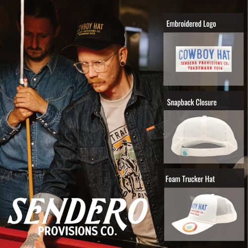 Image of Sendero Provisions Co. Cowboy Adjustable Snapback Foam Trucker Hat with Embroidered Design & Mesh Back for Breathability