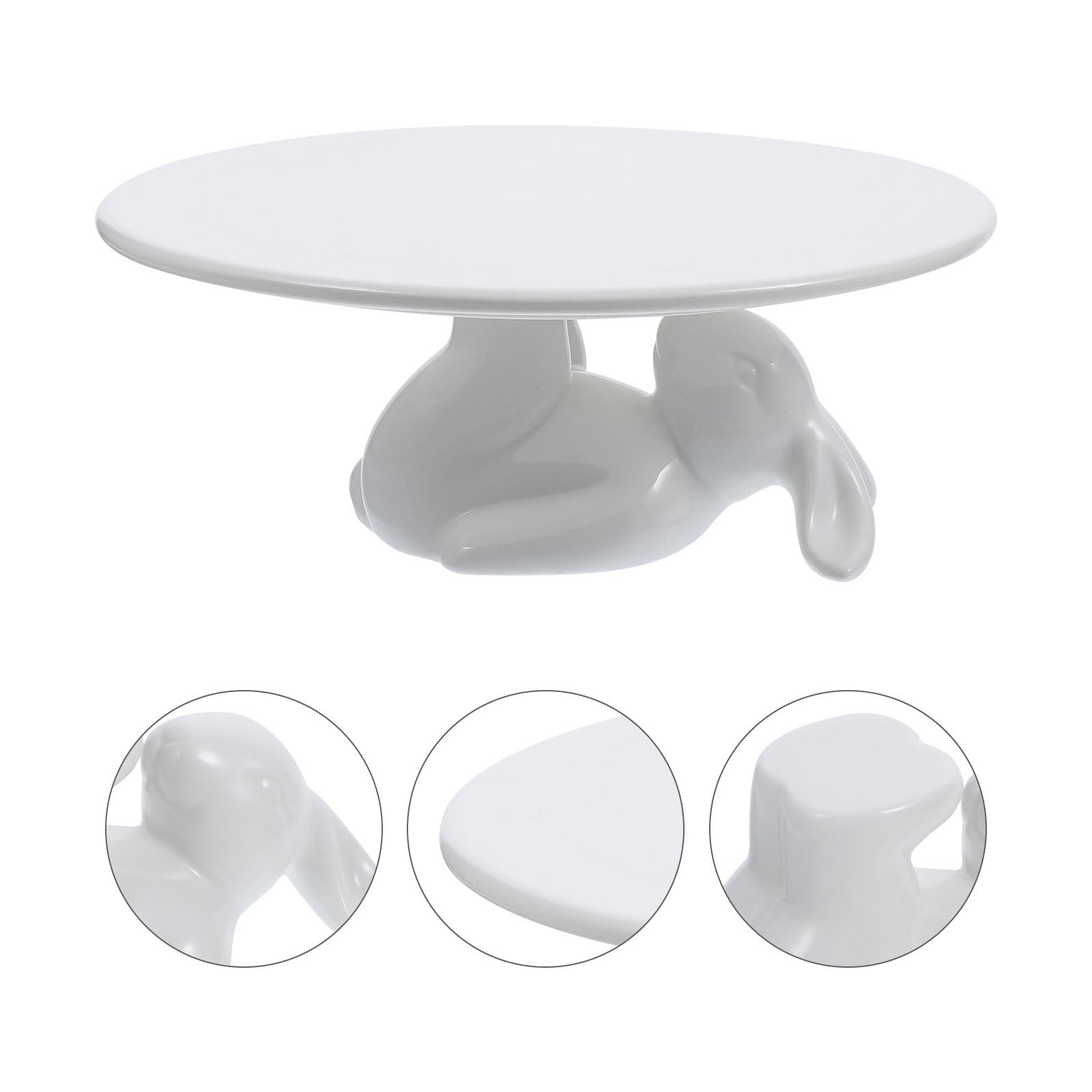 CLISPEED Alzata per Torta in Ceramica Bianca a Forma di Coniglio, Piatto Decorativo Elegante e Creativo per Casa e Cucina, Supporto per Dolci senza Sbavature