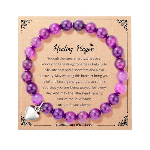 Ralukiia Get Well Gift for Women After Surgery, Healing Prayers Amethyst Bracelet, Cheer Up Inspirational Gifts for Women in Recovery, Feel Better Gift for Female Friend
