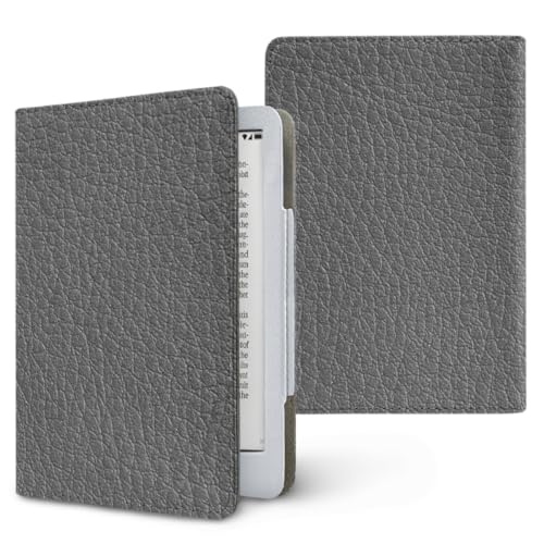 Treer Funda Kindle Compatible con 6 6,8” Kindle Paperwhite, Funda para Pocketbook & E Book Reader, Universal, Reposo/Despertar Automático, Cierre Magnético, Estampado de Cuero (Gris)