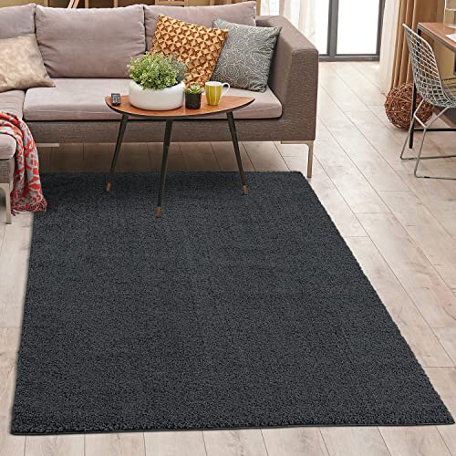 carpet city Shaggy Teppich Hochflor - 120x170 cm - Anthrazit Einfarbig - Weicher Wohnzimmerteppich Uni Modern - Polyester-Teppiche Soft Flauschig-Weich Schlafzimmer - Kinderzimmerteppich carpet city Shaggy Teppich Hochflor - 120x170 cm - Anthrazit Einfarbig - Weicher Wohnzimmerteppich Uni Modern - Polyester-Teppiche Soft Flauschig-Weich Schlafzimmer - Kinderzimmerteppich