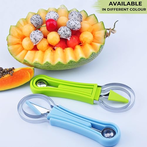 Image of Kraptick Melon Baller Scoop Set, Watermelon Cutter and Slicer, Fruit Carving Tools Set, Fruits Slicer Set, Watermelon Knife Slicer, Fruit Cutting Tools-3 Pc Sets Stainless Steel (Green)