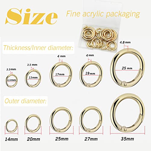 Biefudan 20Pcs Trigger Spring O Ring Set, Round Carabiner Snap Trigger Buckle In 5 Size, Zinc Alloy Hooks Clip Diy Accessories For Collars, Keychain, Purse And Handbag (Golden) #TOP1