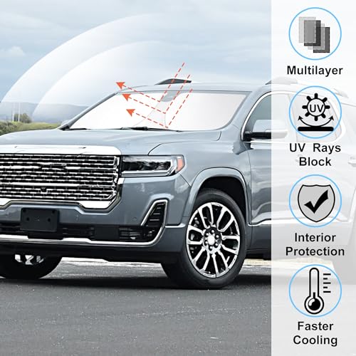Image of Windshield Sun Shade Custom Fit for 2017-2023 GMC Acadia SUV Accessories Foldable Sunshade Sun Blocker Protect Car from Sun Rays & Heat Damage Keep Car Cooler