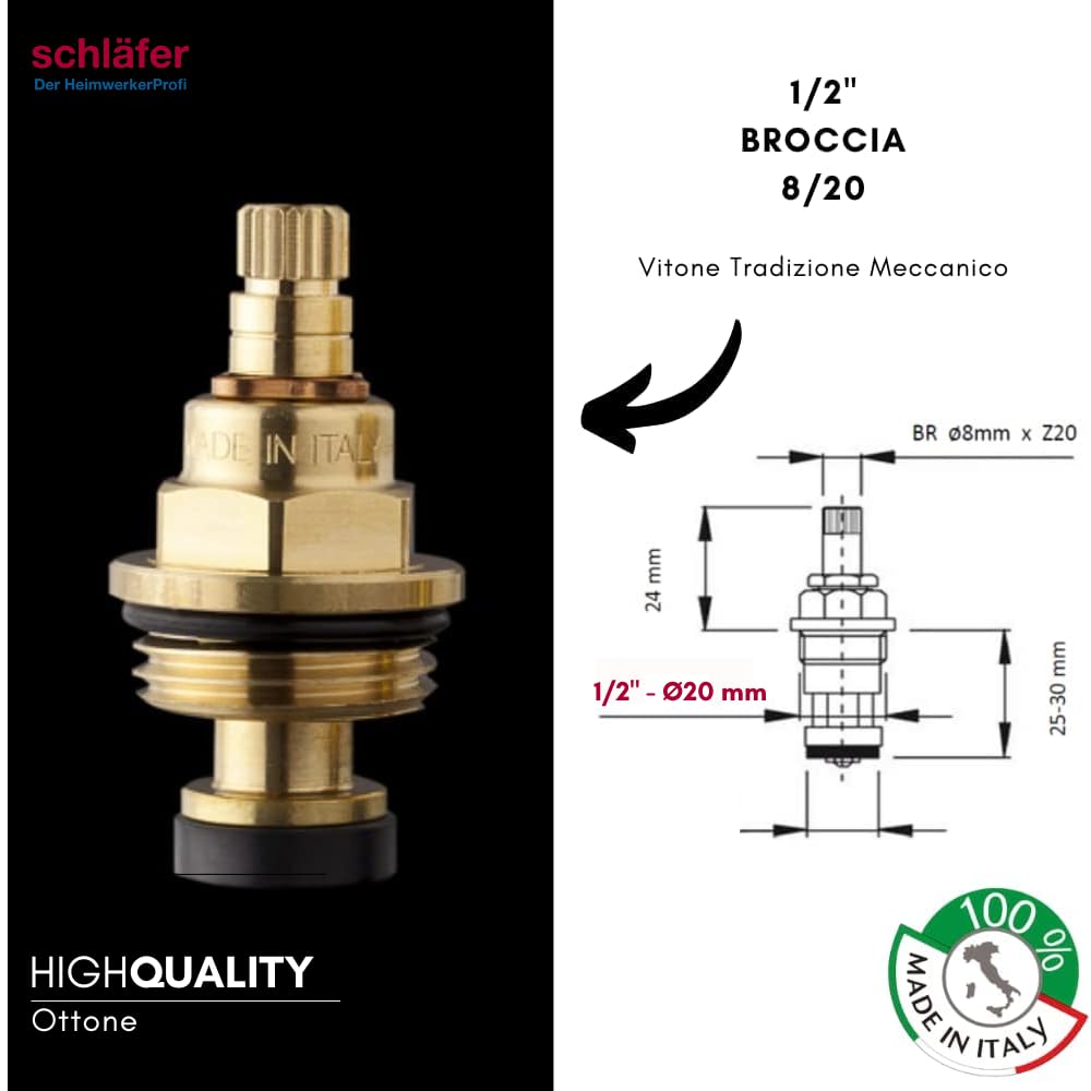 Schläfer 4502816 | Bouton, Poignée pour Groupe Robinet Évier, Kit de Rechange Robinet Salle de Bain et Cuisine Universel, Paire de Poignées en métal CHAUD et FROID avec Tiges Mécaniques 1/2" G - diam