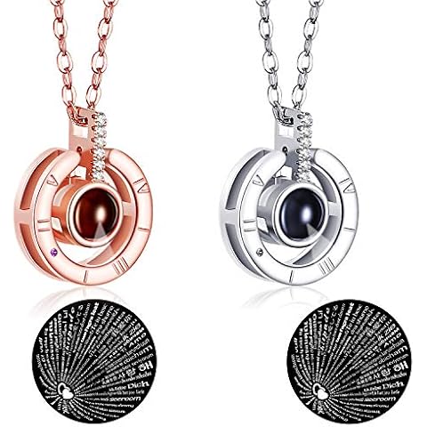 2 Pieces Love Memories Necklace Clavicle Necklace 100 Languages I Love You Projection Pendant Necklace with Gift Box for Women (Circle Style) Cover