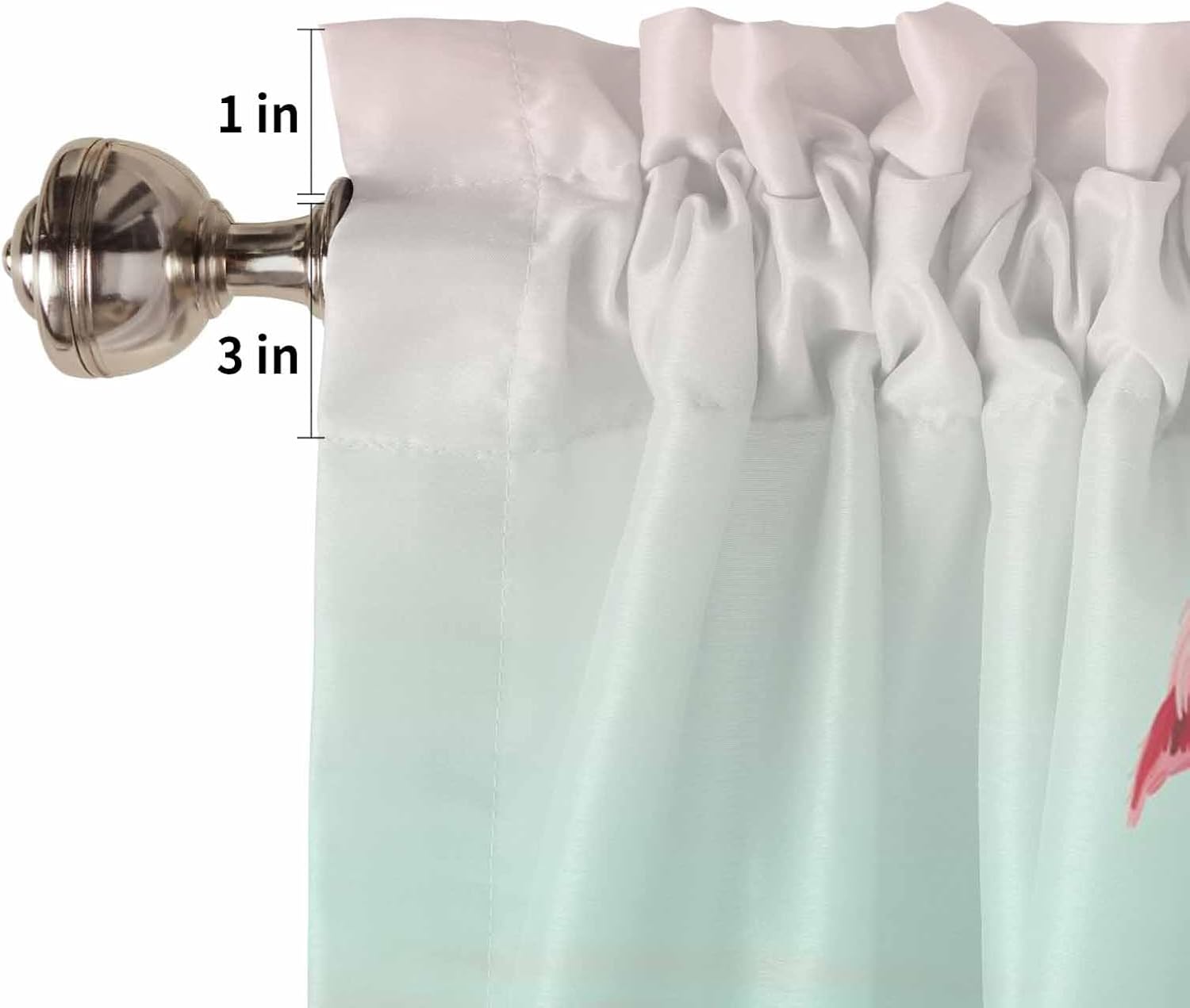Pink Flamingos Kitchen Curtain 45 Inch Length, Small Short Cafe Tiers Curtains Drape, Summer Fall Tropical Birds, 2 Panel Window Treatment Rod Pocket Drapery Panels Curtains 55x45